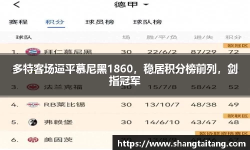 多特客场逼平慕尼黑1860，稳居积分榜前列，剑指冠军